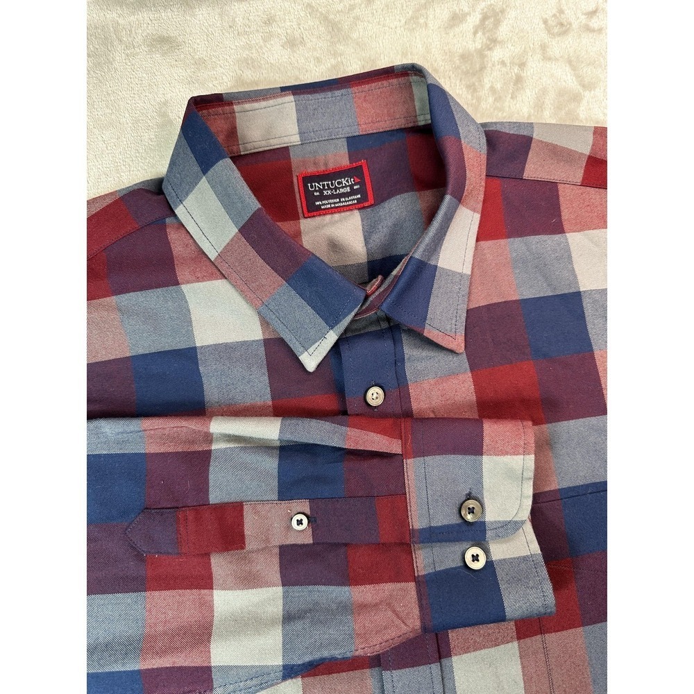 UNTUCKit Shirt Mens 2XL Red Blue Plaid Piemonte Stretch Button Down Long Sleeve